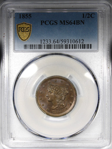 1855 Braided Hair Half Cent PCGS MS64BN | Acousha Collectibles
