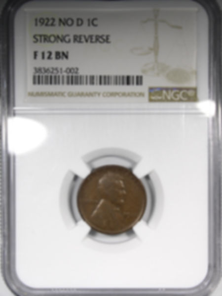 1922 No D Lincoln Cent NGC F12BN (Strong Reverse)