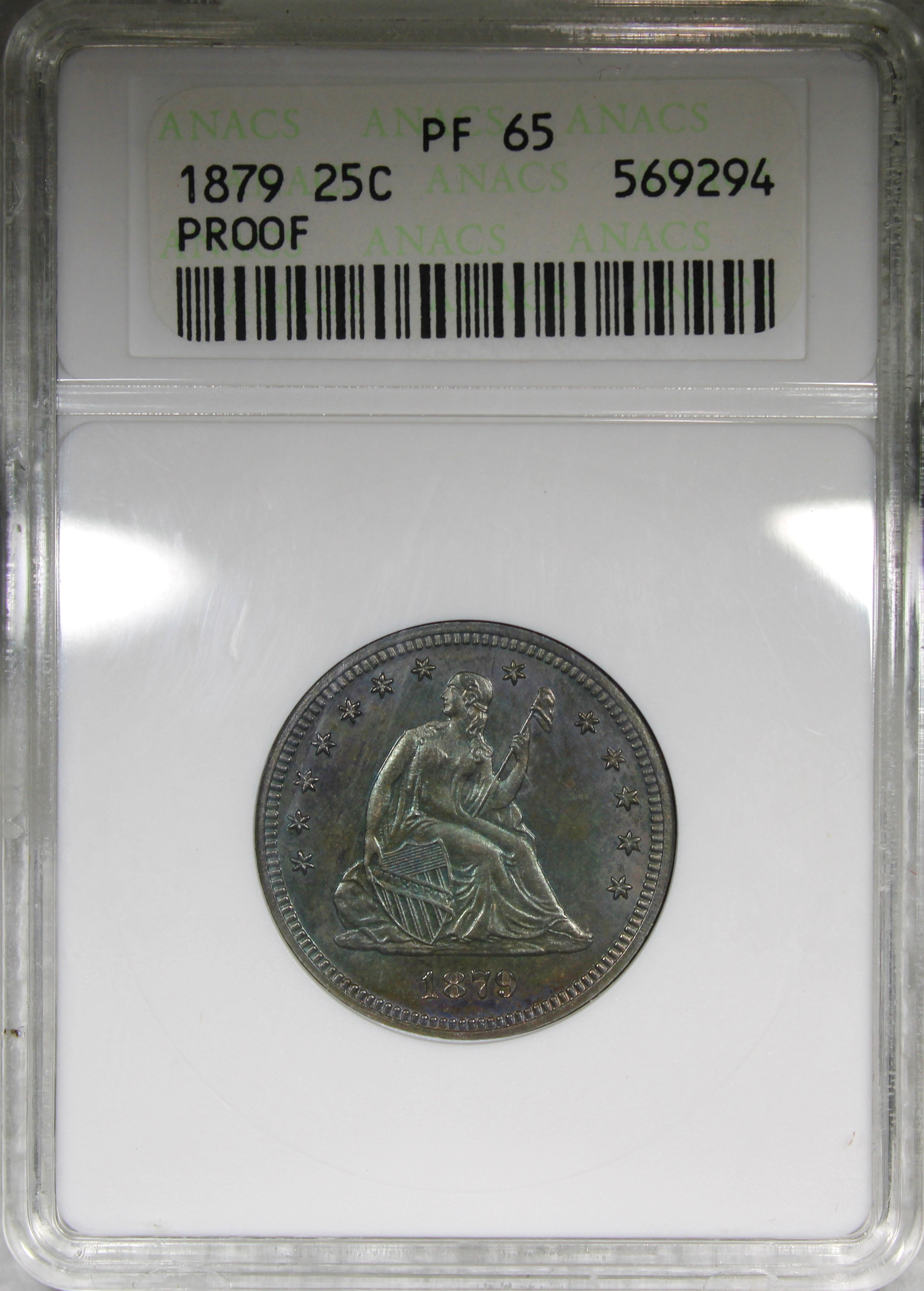 1879 Proof Seated Quarter ANACS PR65