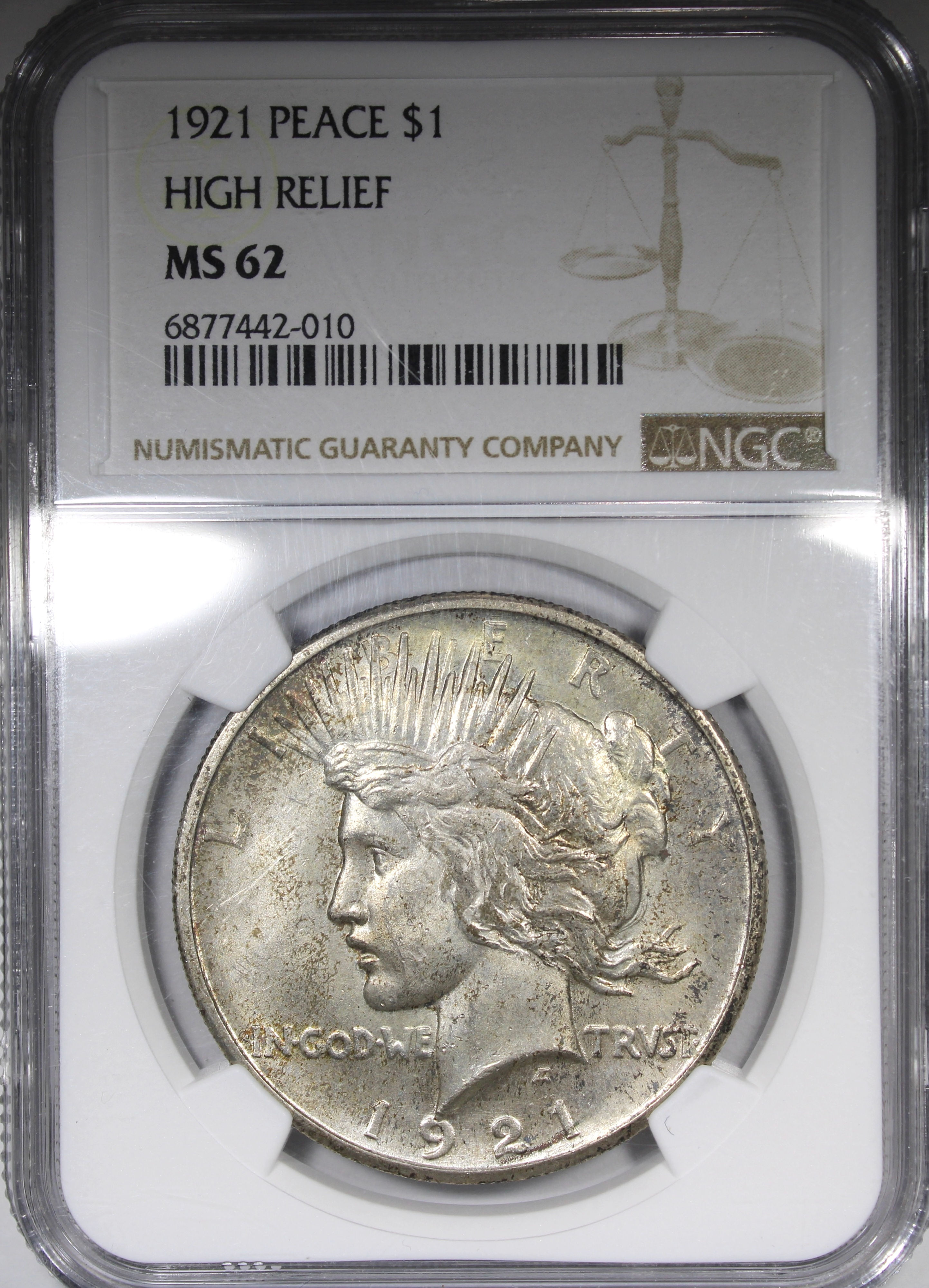 1921 High Relief Peace Dollar NGC MS62
