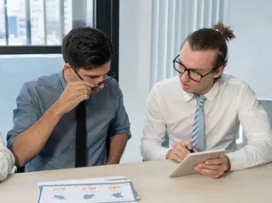 Law school applicant consulting an advisor
