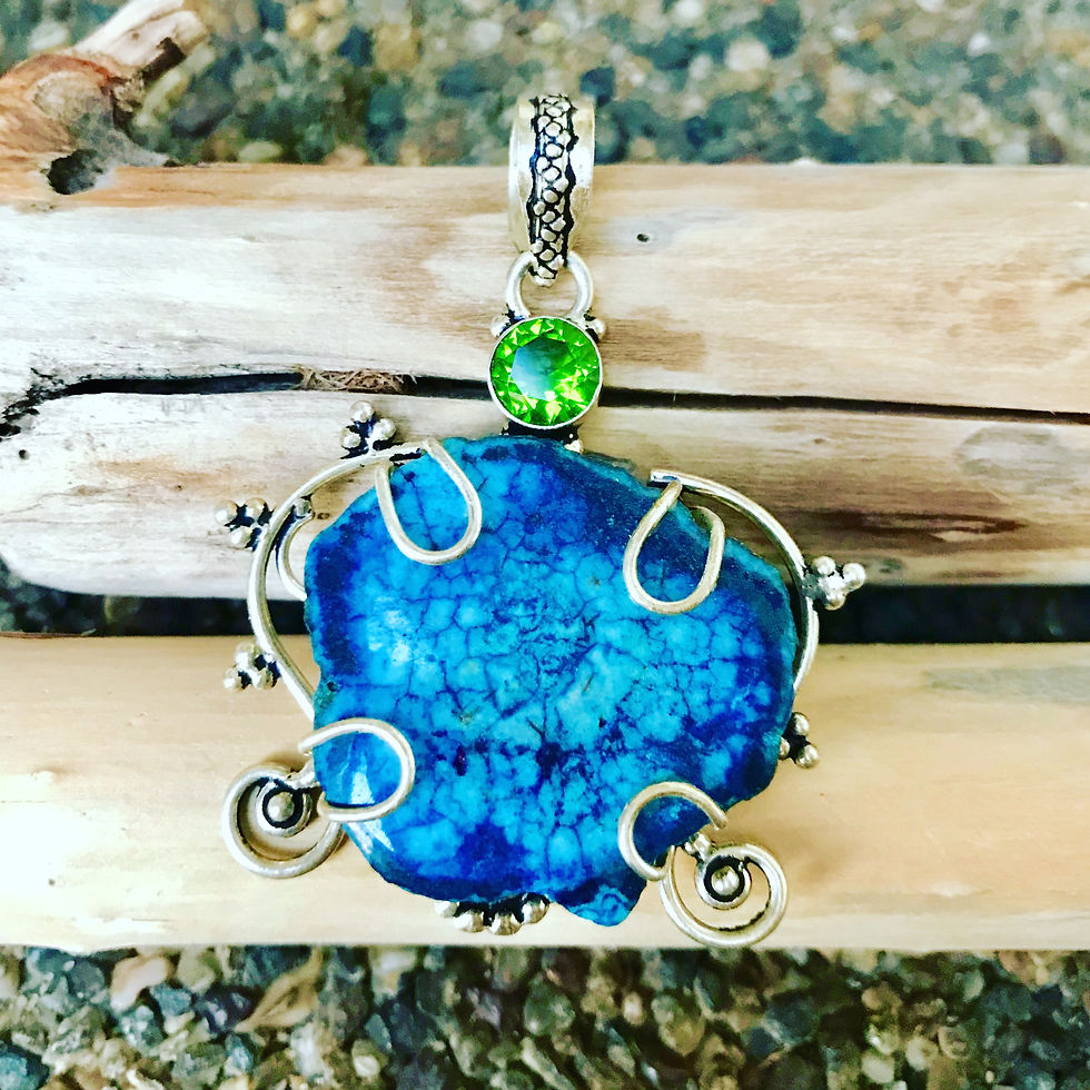 Solar Quartz Drusy & Peridot Pendant