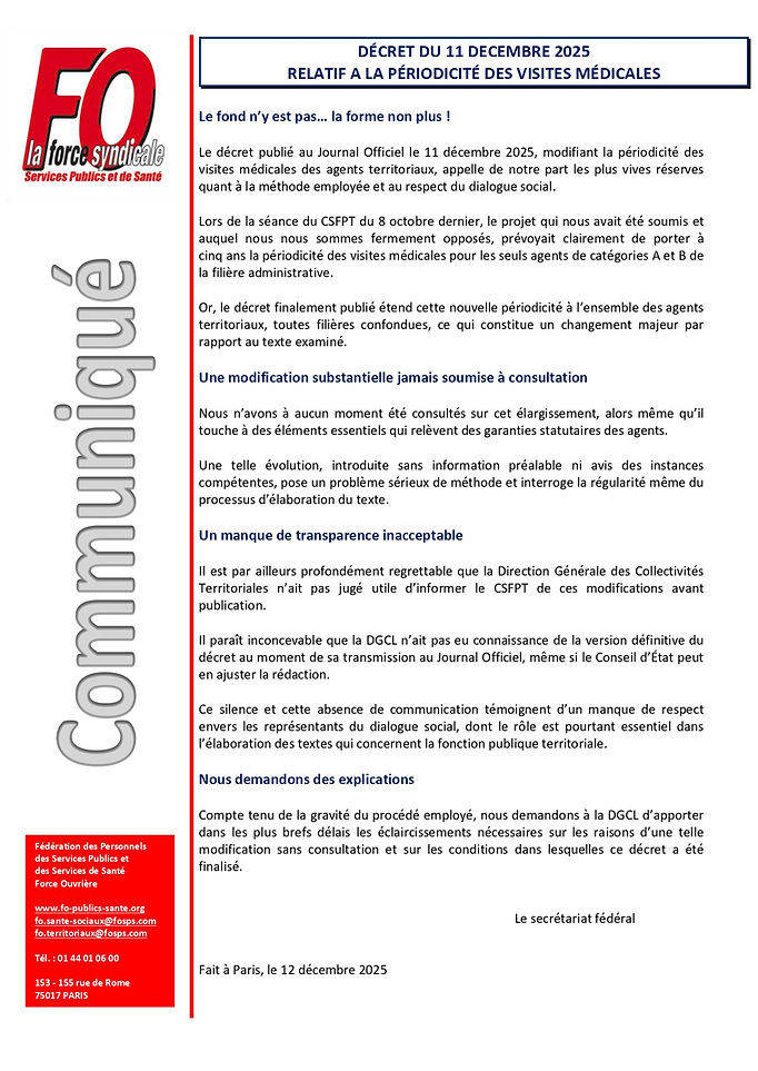 Communiqué - Décret du 11 décembre 2025 relatif à la périodicité des visites médicales_pag