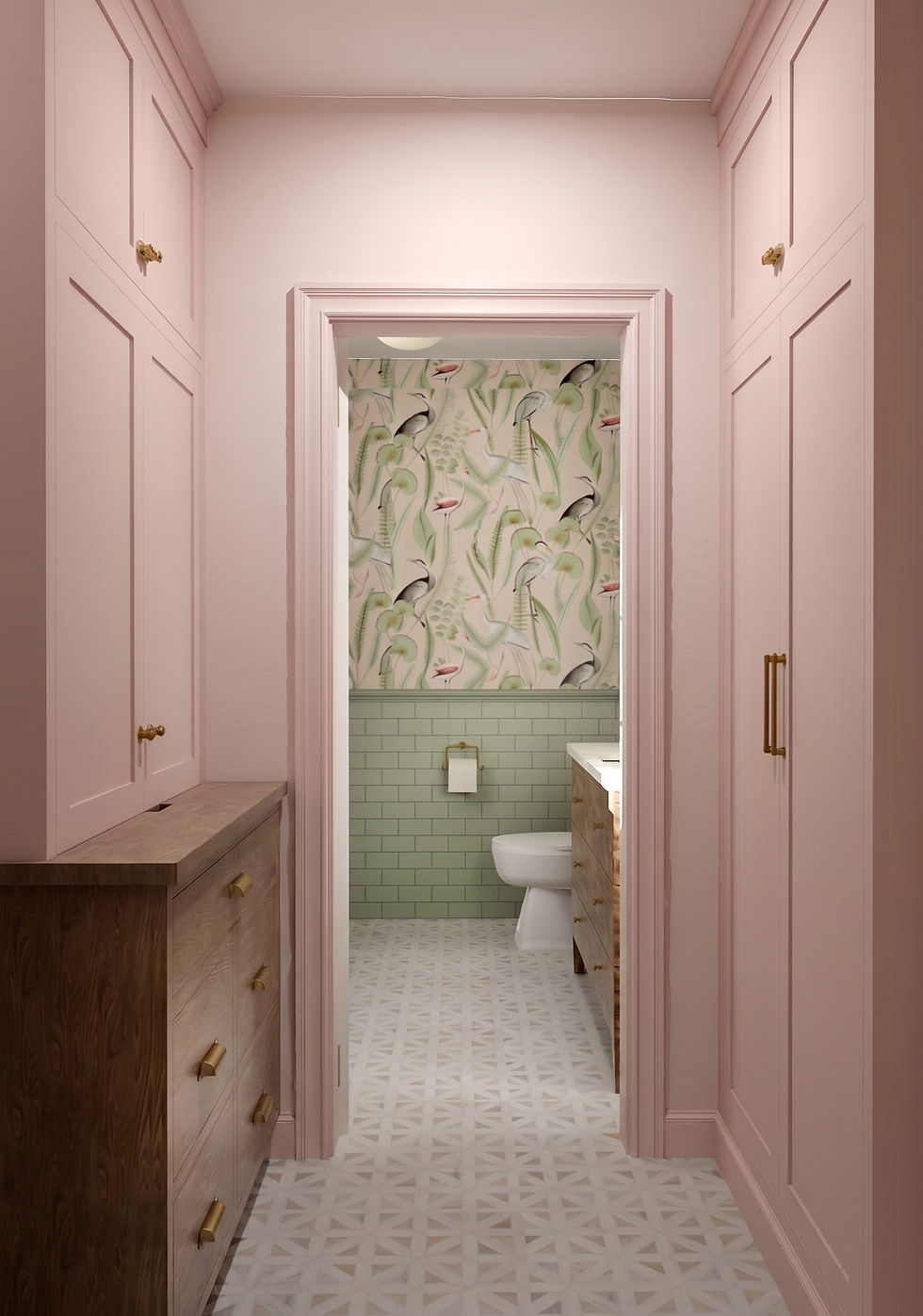 Rendering - The org zone on the way to the powder room
