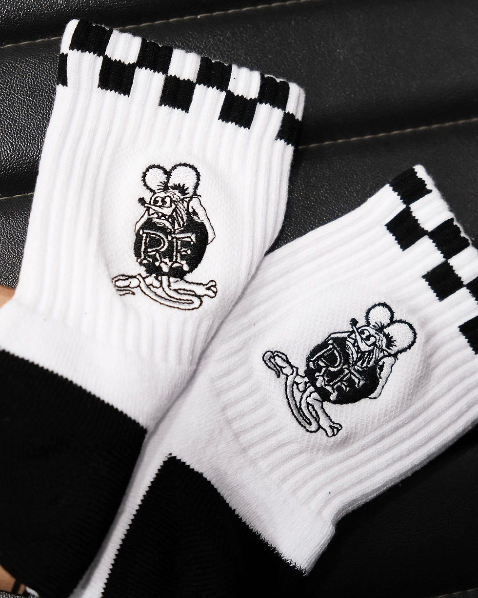縮圖：Rat Fink 老鼠芬克 刺繡 中長襪 兩色 [ RAF607 ]