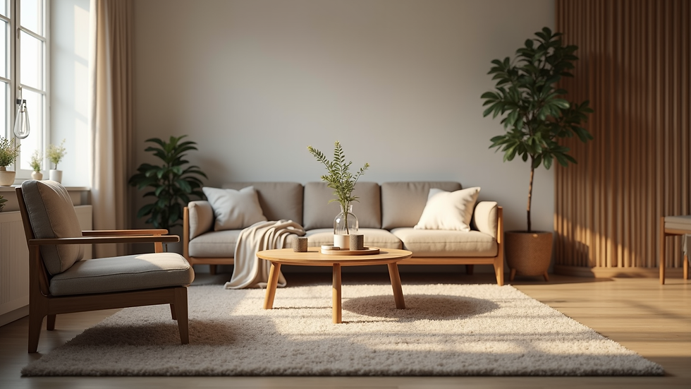 Eye-level view of a cozy living room set up for patient comfort