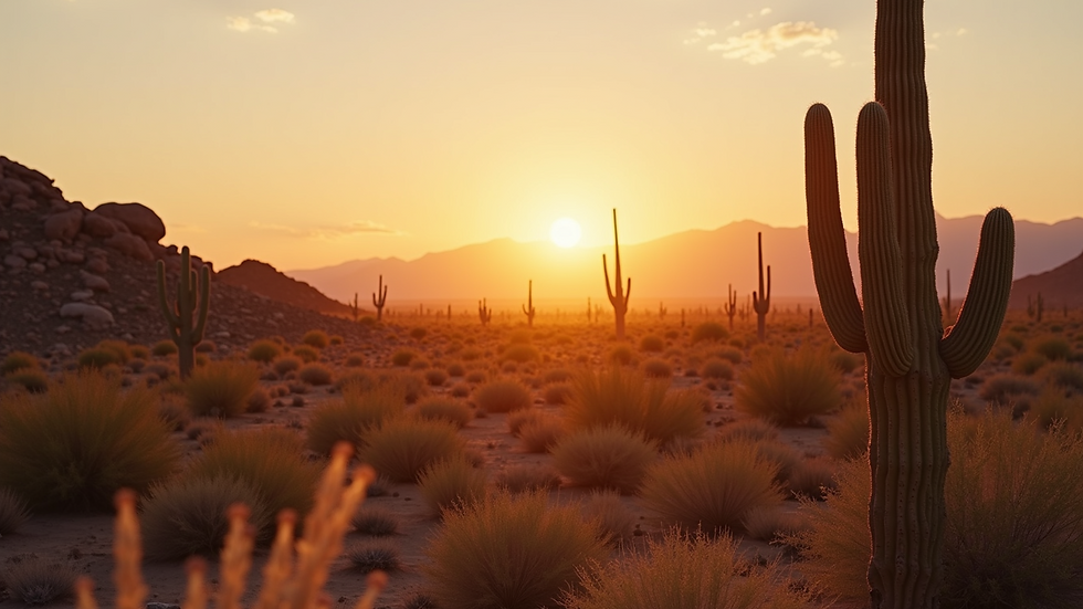 High angle view of a peaceful desert landscape in Arizona at sunset