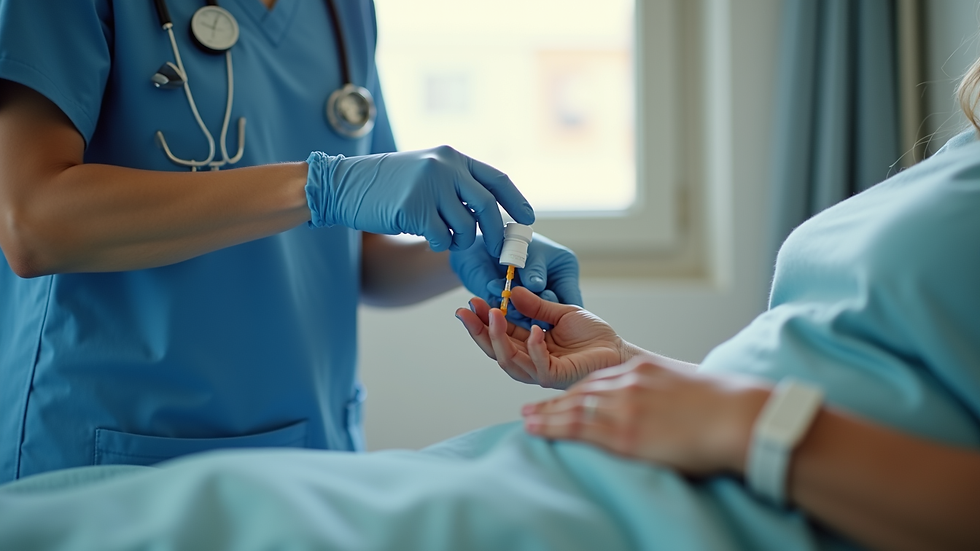 Close-up view of a hospice nurse adjusting medication for a patient