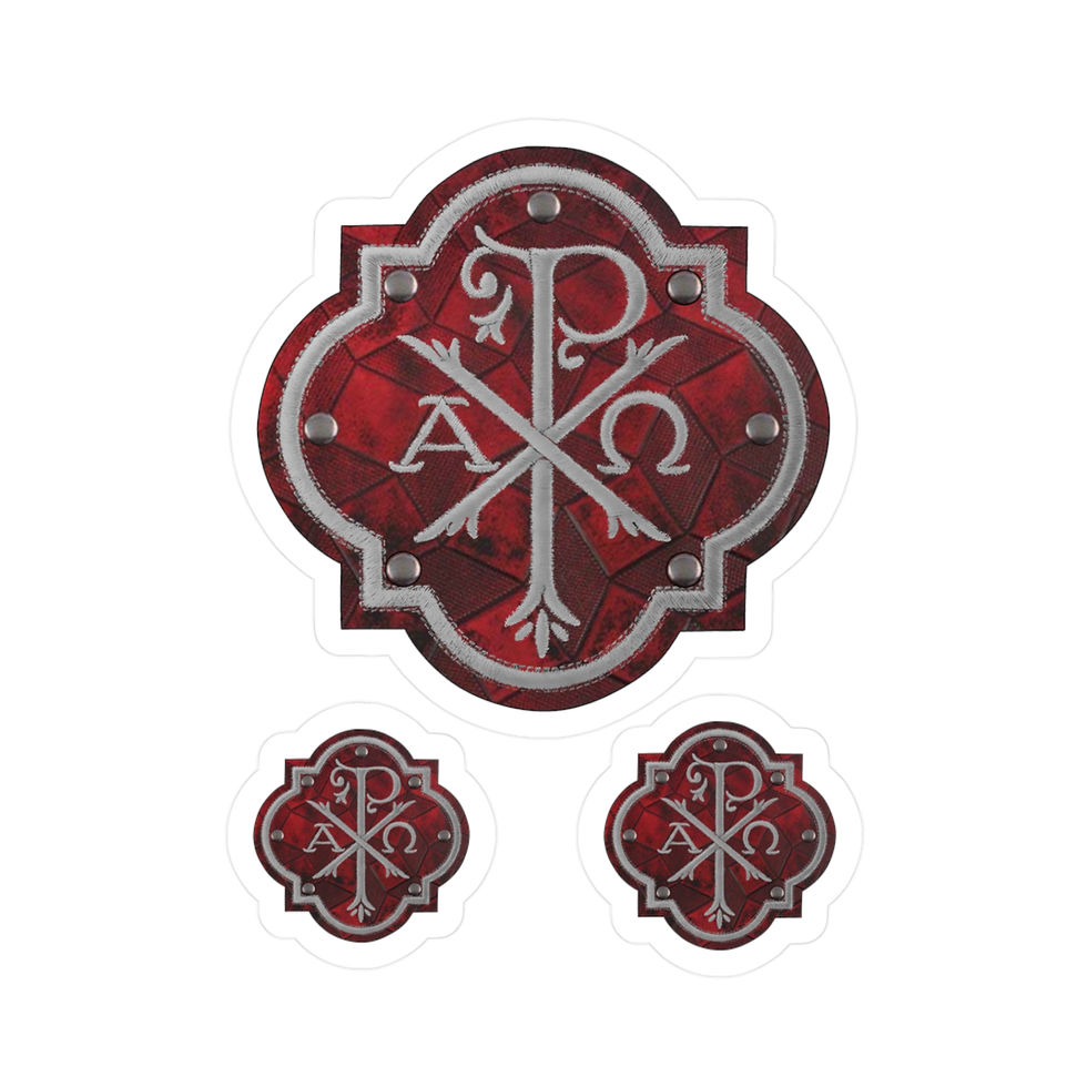 Thumbnail: Red Leather and Rivet Patch design Chi Rho, Catholic Christian 3 sticker sheets