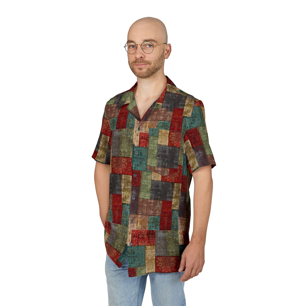 Thumbnail: SR Vintage Patchwork Style Hawaiian Shirt with Catholic Symbols hidden all over