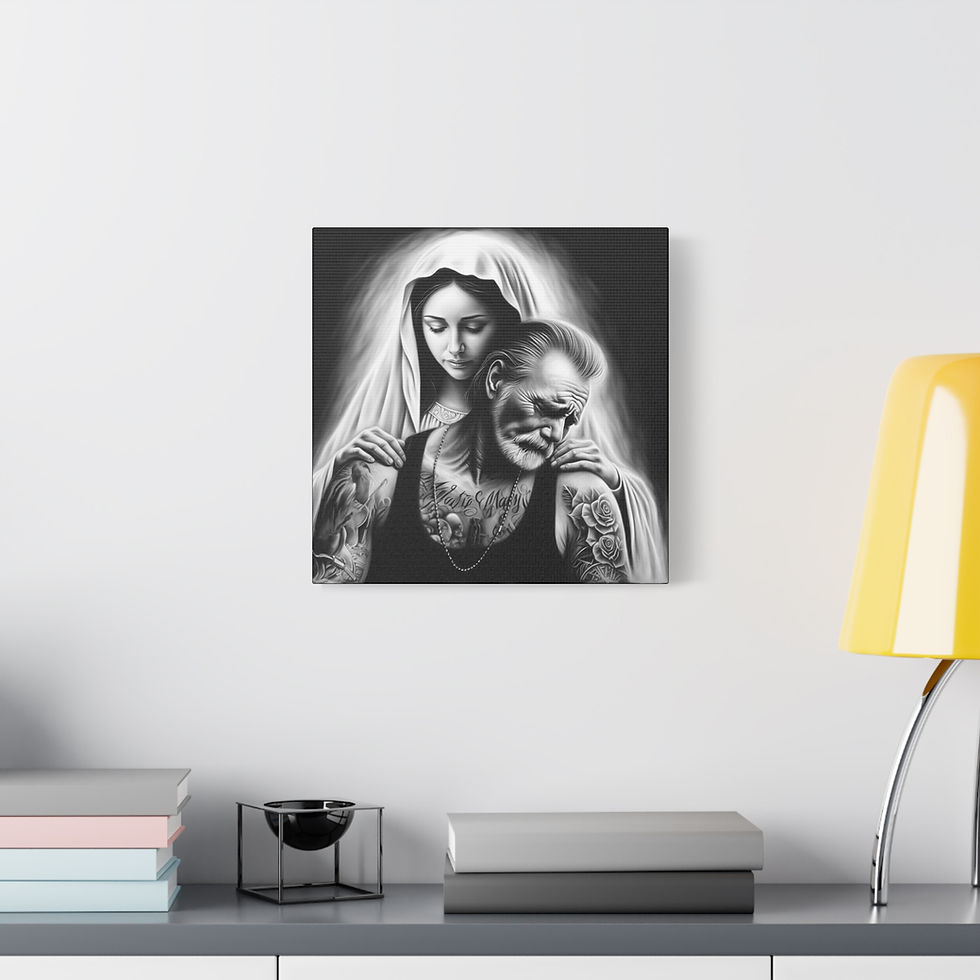 Thumbnail: Matte Canvas, Mary consoles Biker, Motorcycle Wall art Stretched, 1.25"