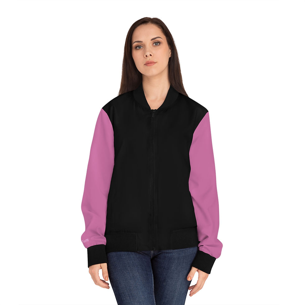 Thumbnail: Women's Blessed Virgin Mary Pink and Black Catholic Christian Bomber Jacket