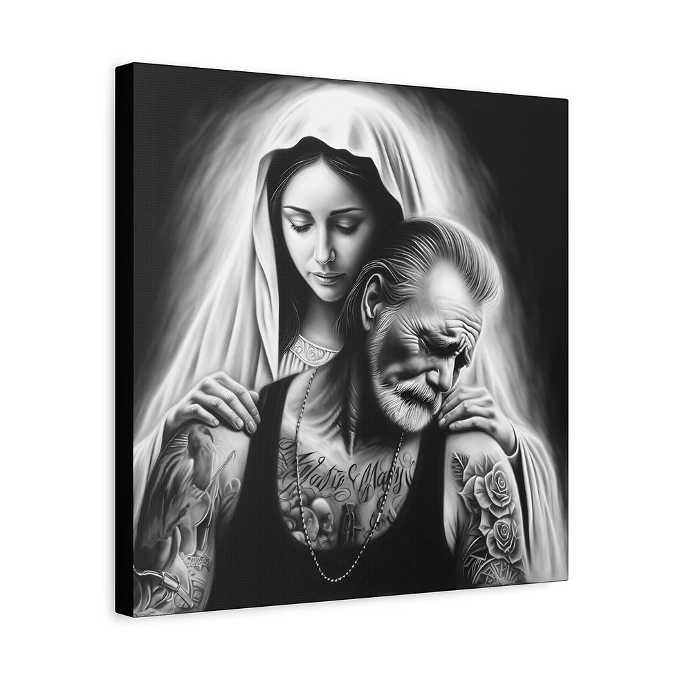 Thumbnail: Matte Canvas, Mary consoles Biker, Motorcycle Wall art Stretched, 1.25"