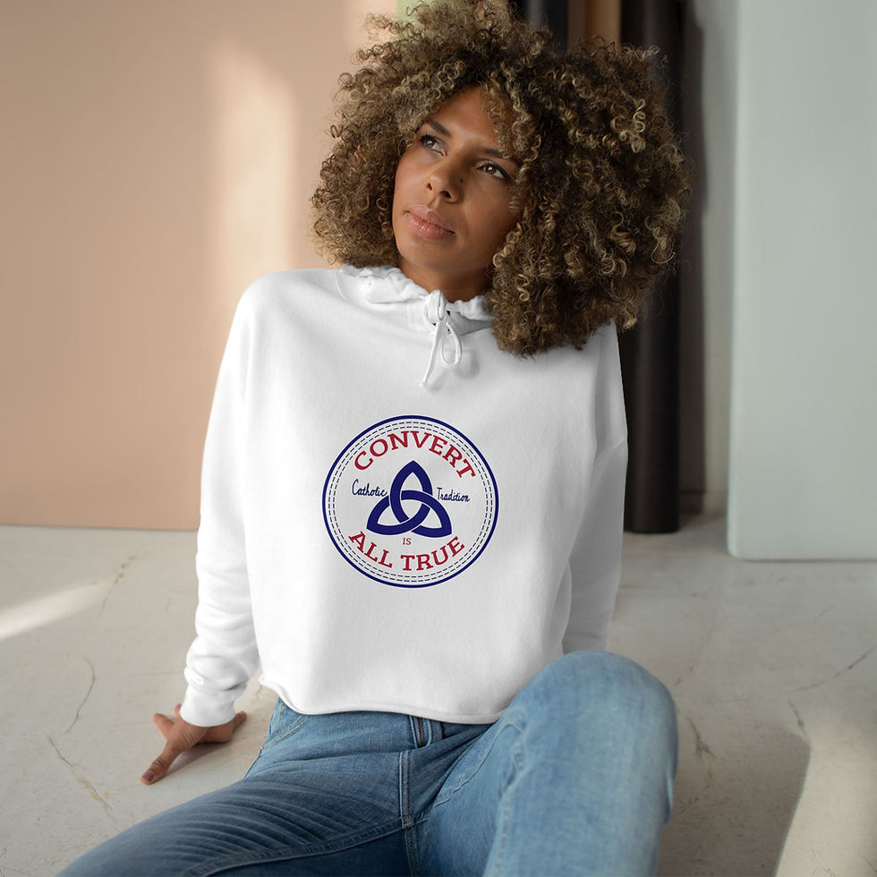 Thumbnail: Convert Catholic Tradition is All True Christian Canvas Sneaker Crop Hoodie