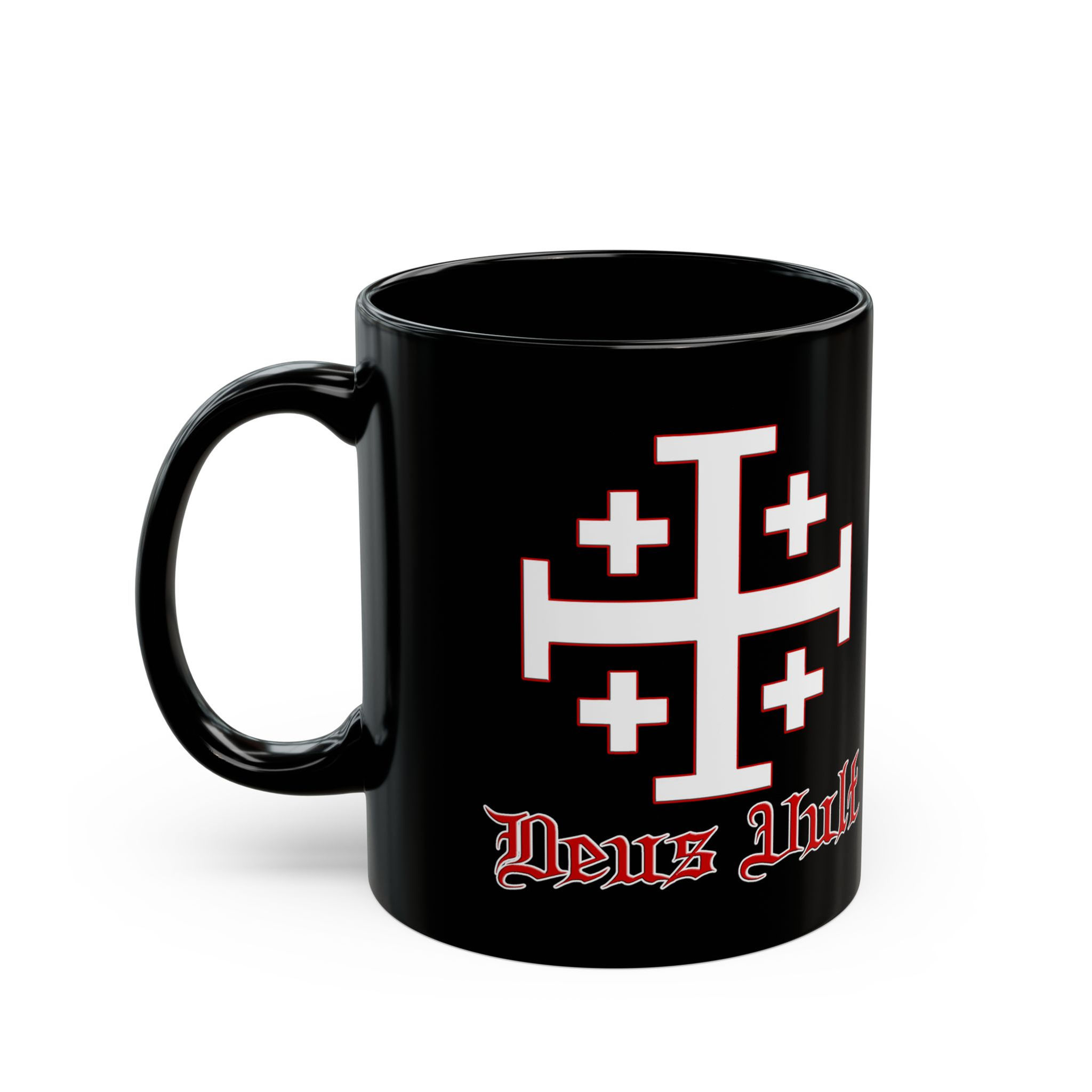 Deus Vult, God Wills It, Jerusalem Cross, Black Mug (11oz, 15oz)