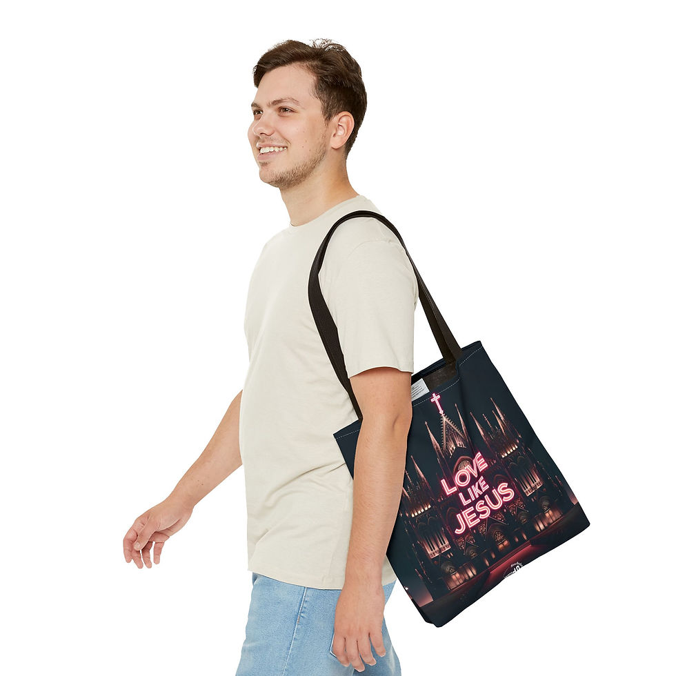 Thumbnail: Neon Love Like Jesus, Gothic Church, Catholic Christian Church Tote Bag