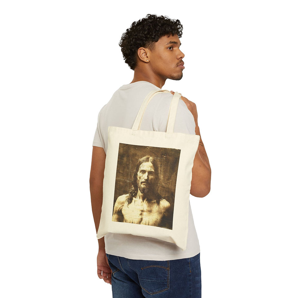 Thumbnail: AI Shroud of Turin, Face of Jesus, Catholic Christian Cotton Canvas Tote Bag