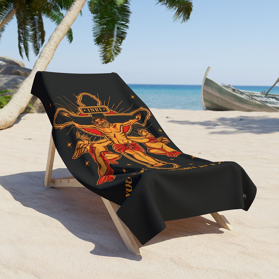 Thumbnail: Tattoo Flash Style Crucifix with Jesus and angels SR Beach Towel
