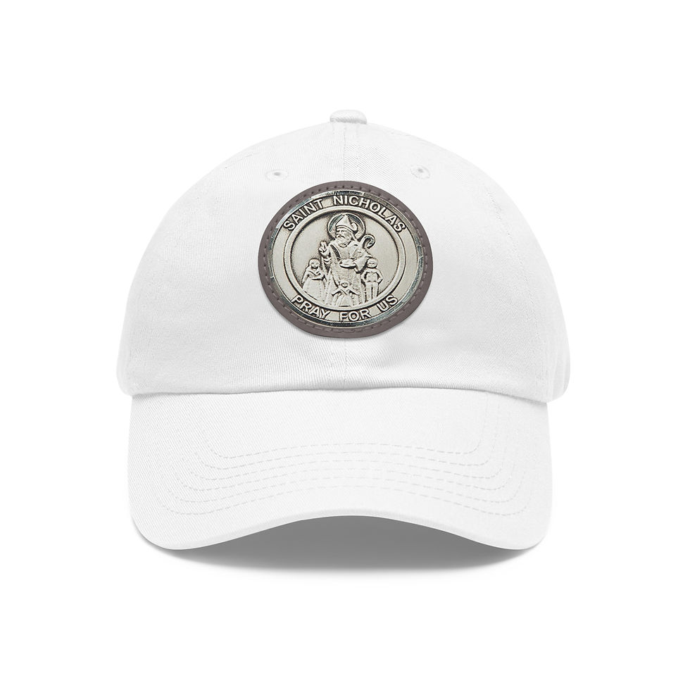 Thumbnail: Saint Nicholas Pray For Us Medal Printed on Leather Patch, unstructured Dad Hat