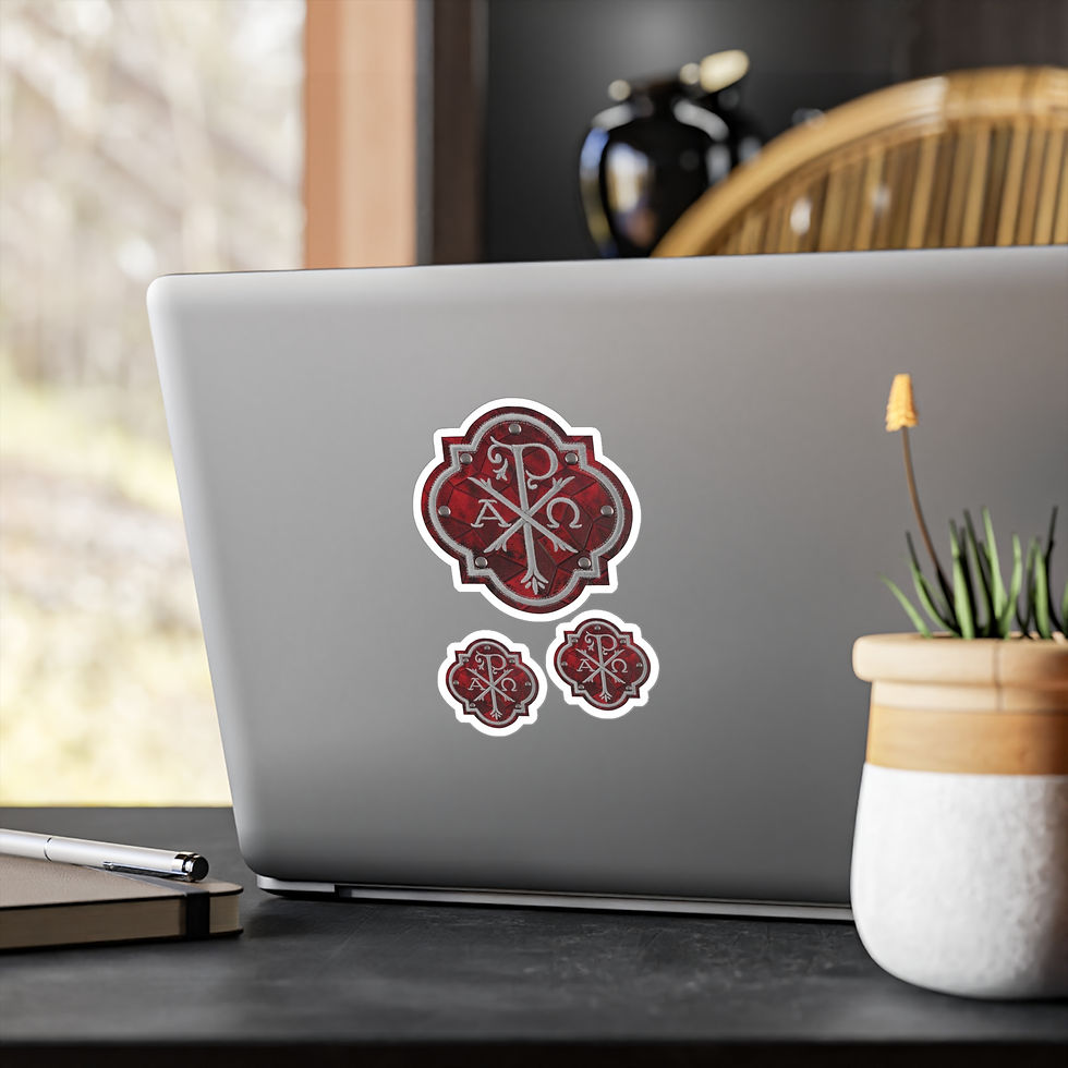 Thumbnail: Red Leather and Rivet Patch design Chi Rho, Catholic Christian 3 sticker sheets