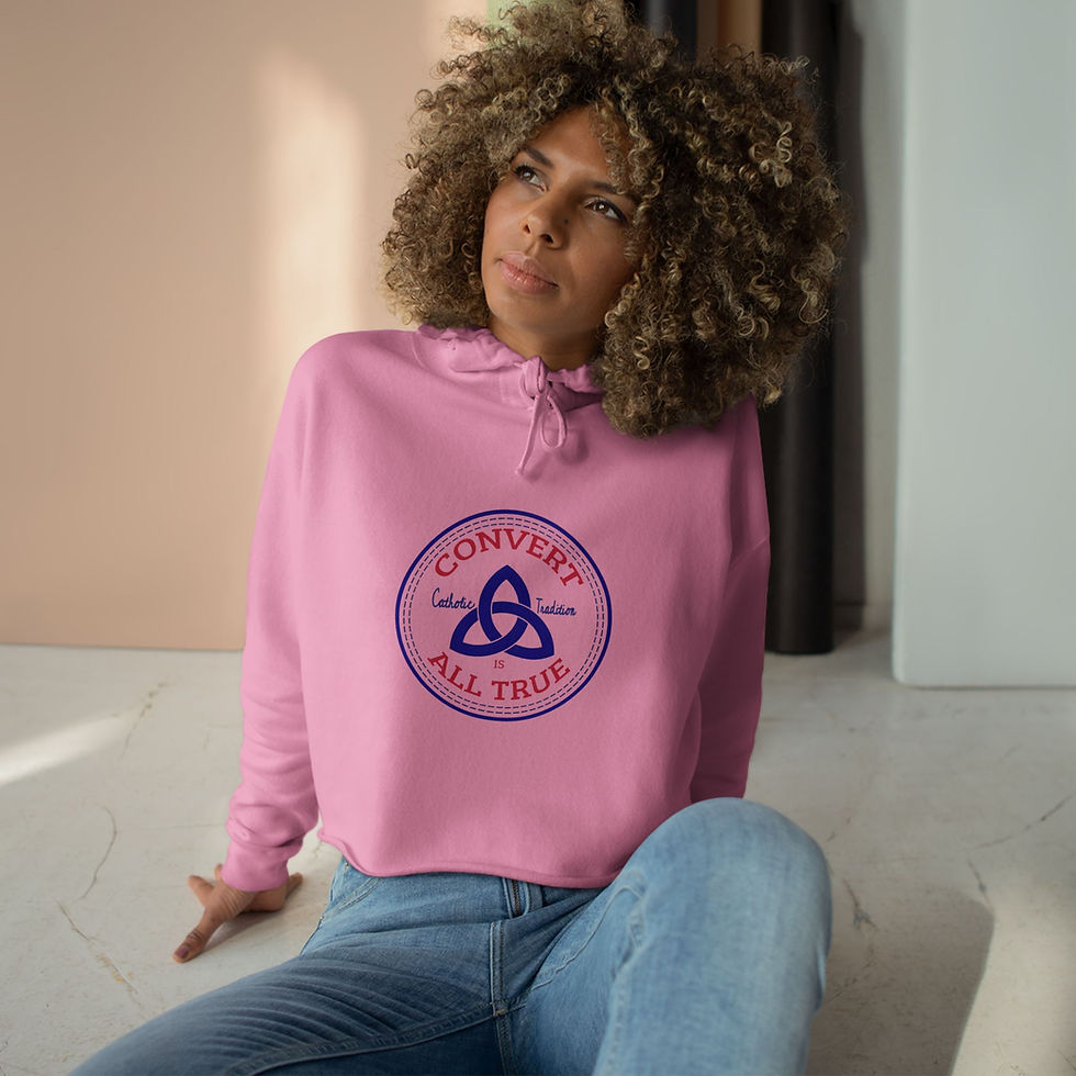 Thumbnail: Convert Catholic Tradition is All True Christian Canvas Sneaker Crop Hoodie