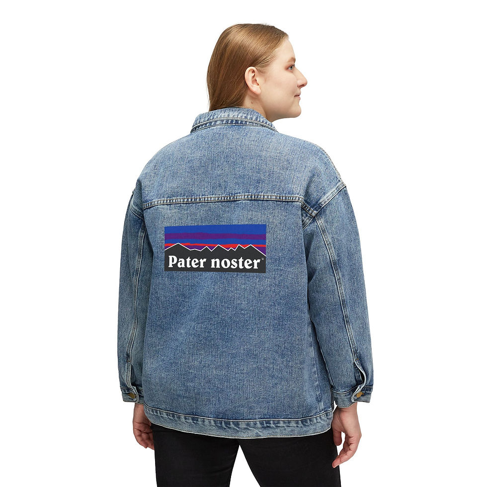 Thumbnail: Women's Pater Noster, Our Father in Latin, Catholic Christian Denim Jacket
