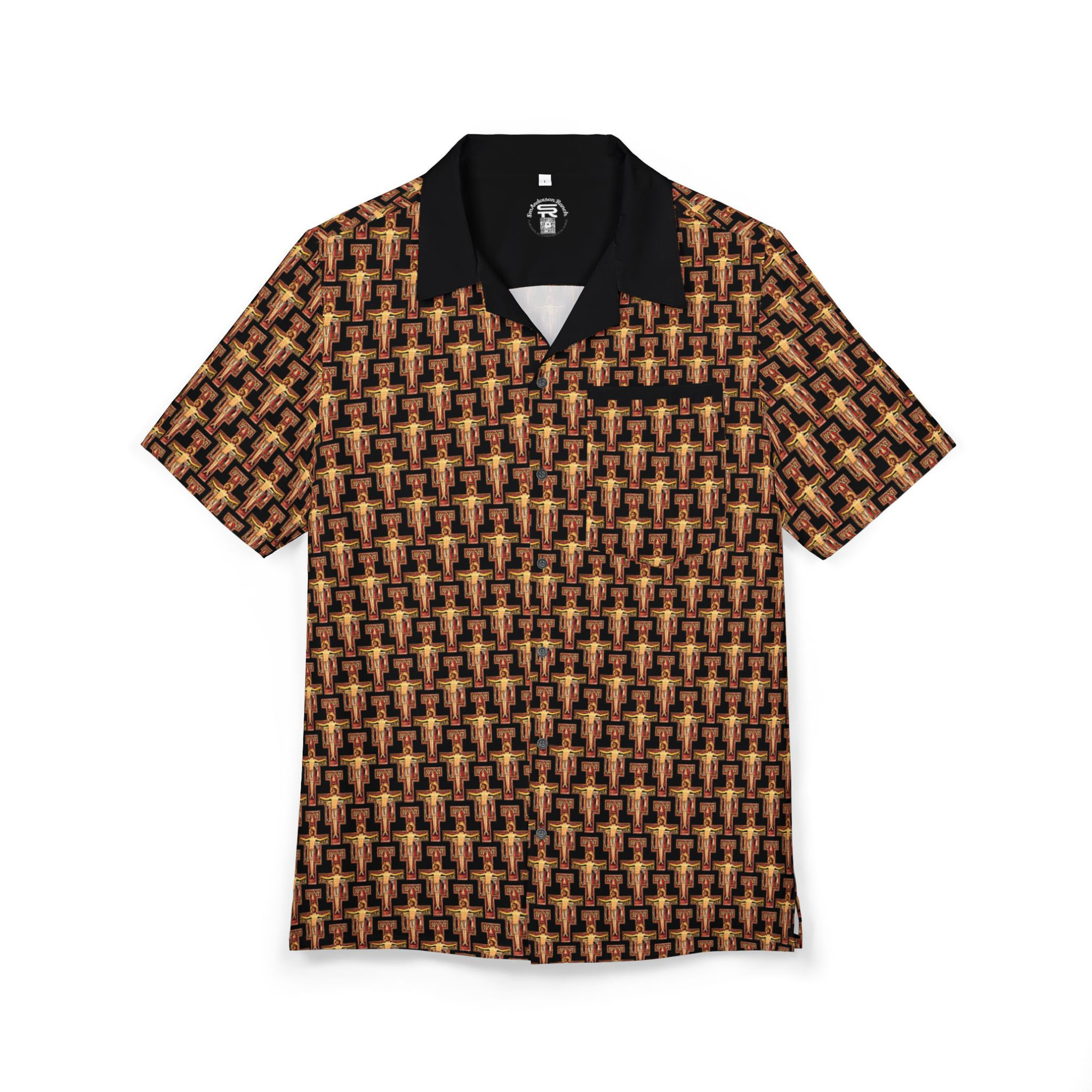 San Damiano Cross Pattern Catholic Christian Hawaiian Button-Down Shirt