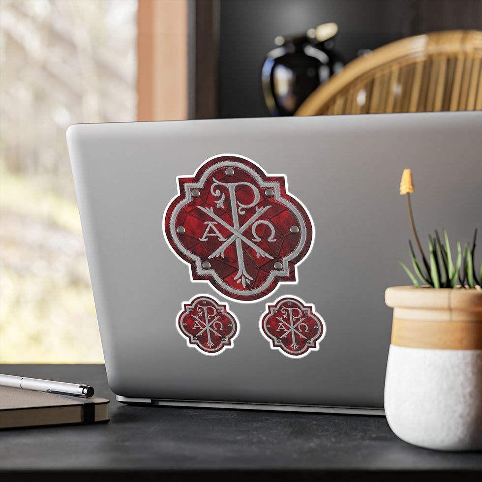 Thumbnail: Red Leather and Rivet Patch design Chi Rho, Catholic Christian 3 sticker sheets