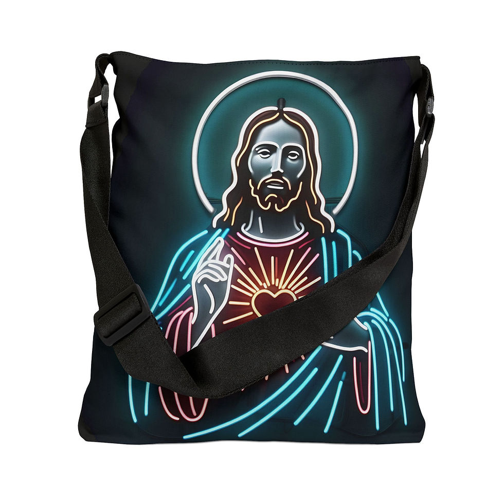 Thumbnail: Neon Sacred Heart of Jesus, 2 sided SR Catholic Christian Adjustable Tote Bag