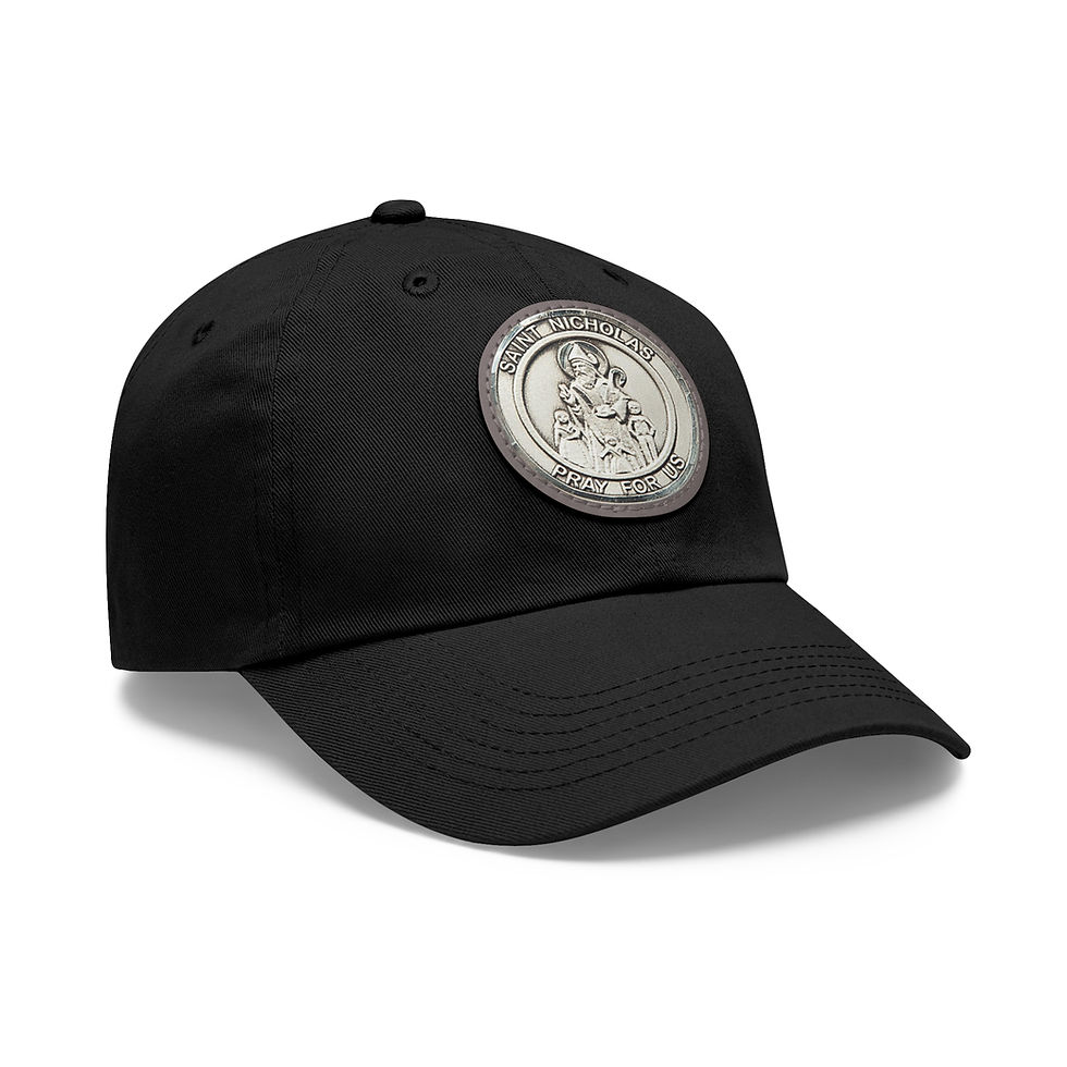 Thumbnail: Saint Nicholas Pray For Us Medal Printed on Leather Patch, unstructured Dad Hat