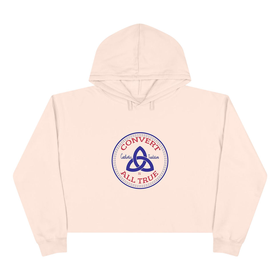 Thumbnail: Convert Catholic Tradition is All True Christian Canvas Sneaker Crop Hoodie