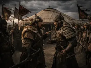 Kurultai council with rival Mongol nobles.