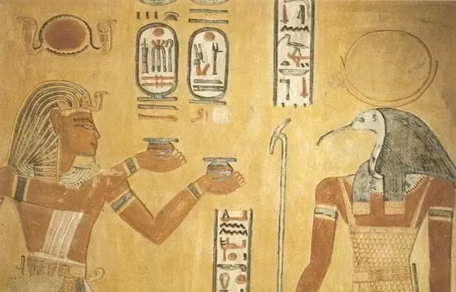 Ramses III. in front of god Thoth in tomb of Khaemwaset