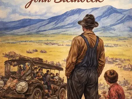 The Grapes of Wrath by John Steinbeck, book cover.