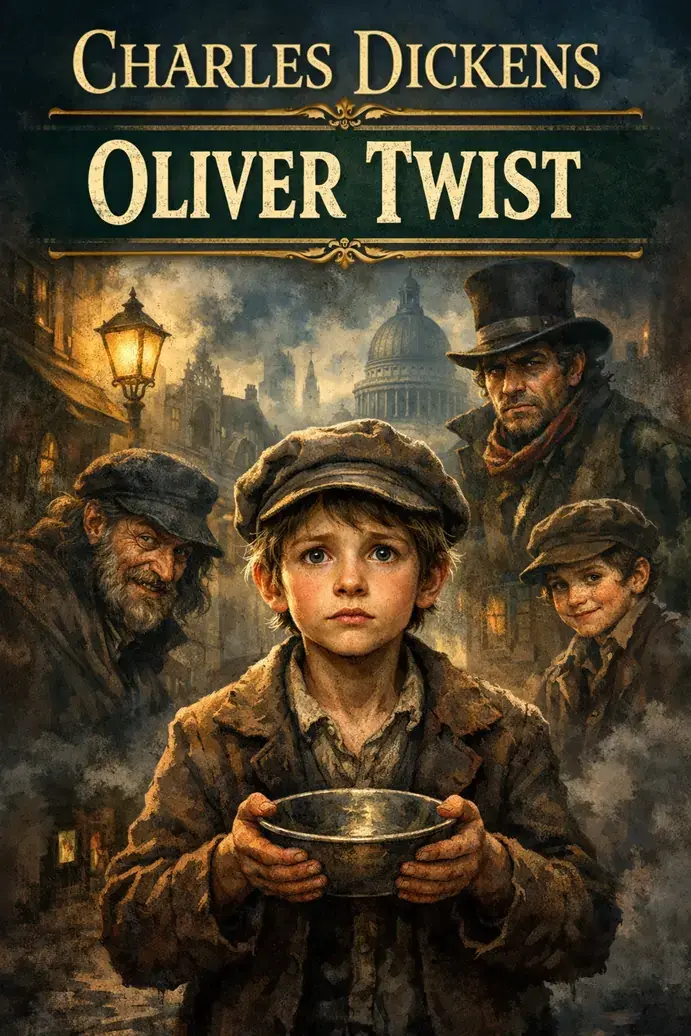 Oliver Twist by Charles Dickens, book cover.