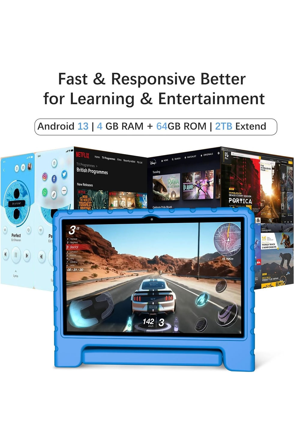 Thumbnail: Tablette pour enfants 10" Android 13, 4 Go de RAM + 64 Go de ROM, 8 000 mAh