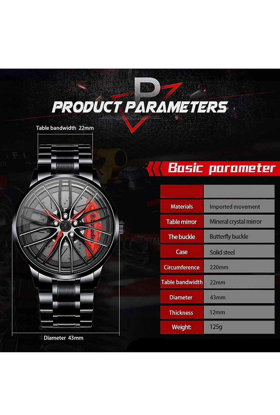 Miniature : Montre iCyber de moyeu de roue de voiture, montre en acier inoxydable 