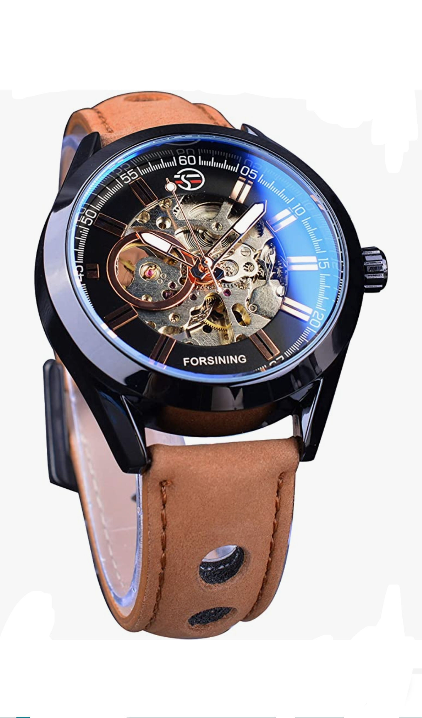 FORSINING 3D Bleu Hardlex Verre Hommes Transparent Sport Casual Mécanique