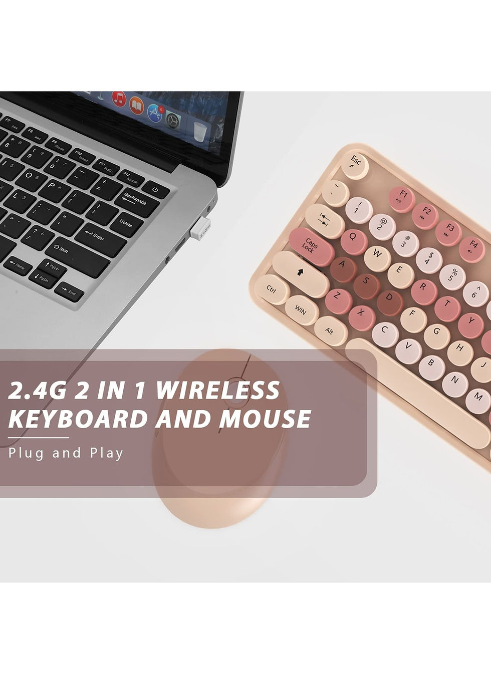 Thumbnail: Clavier souris bluetooth sans fil, souris et clavier colorés sans fil 104touches