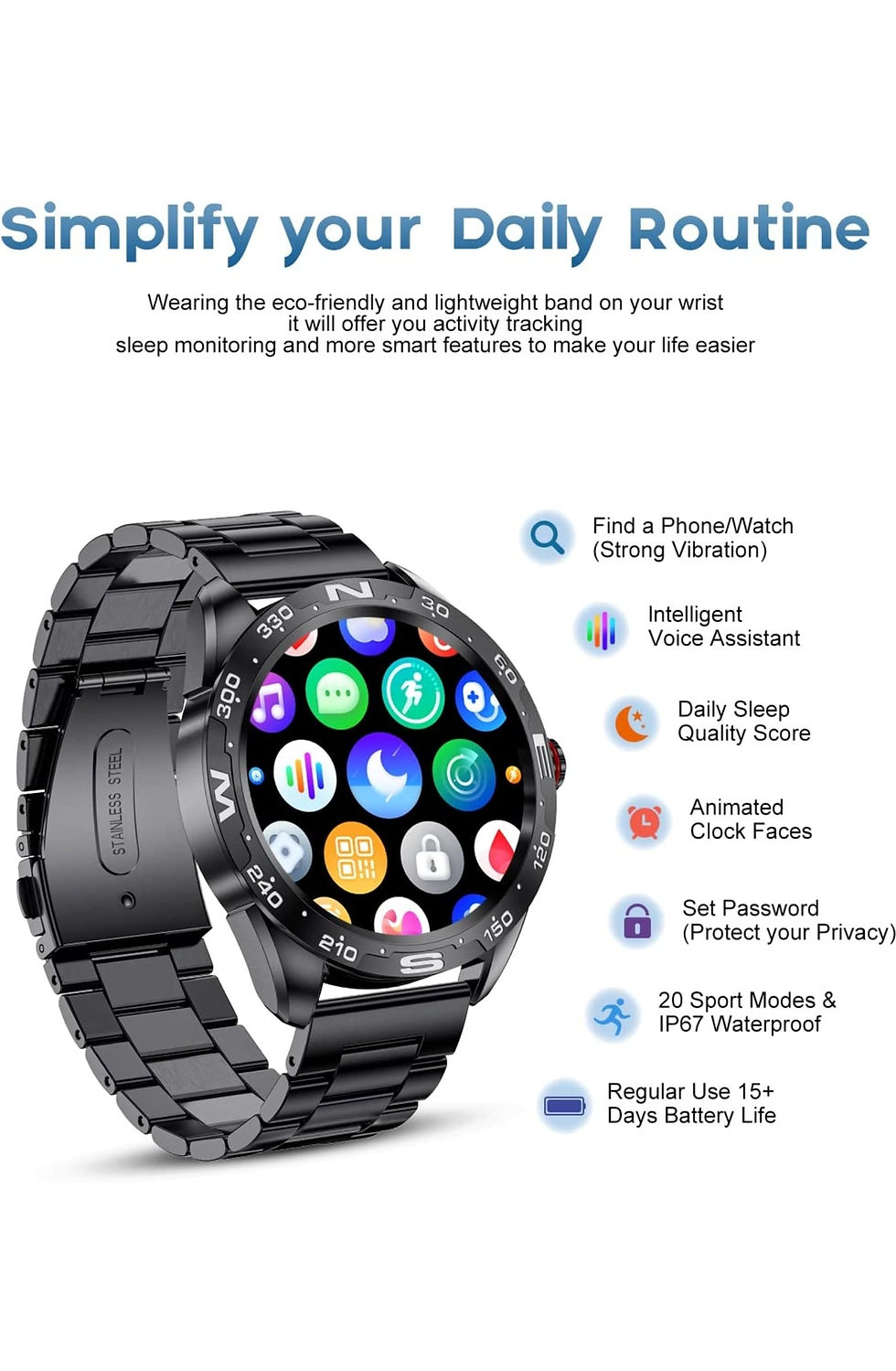 Miniature : Montres intelligentes LIGE pour Android iOS, étanche IP67 appels Bluetooth