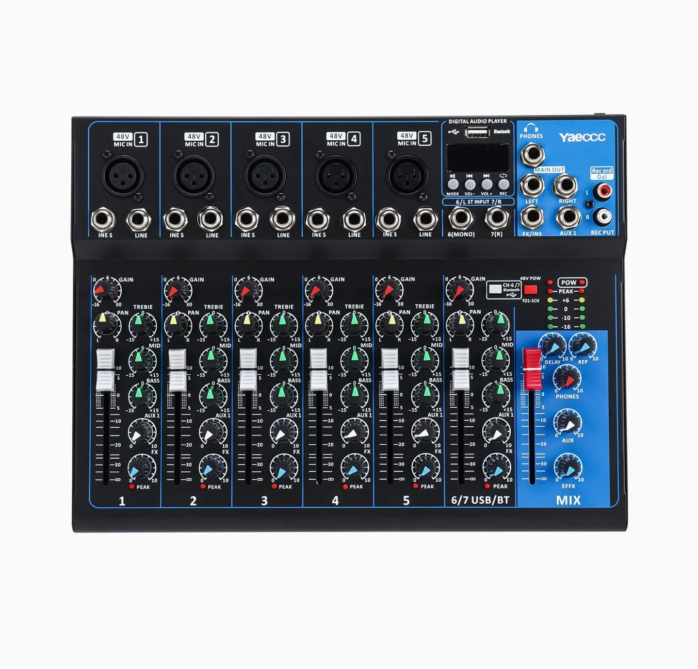 Console de mixage audio stéréo Bluetooth Live Studio 7 canaux Mixage pour DJ