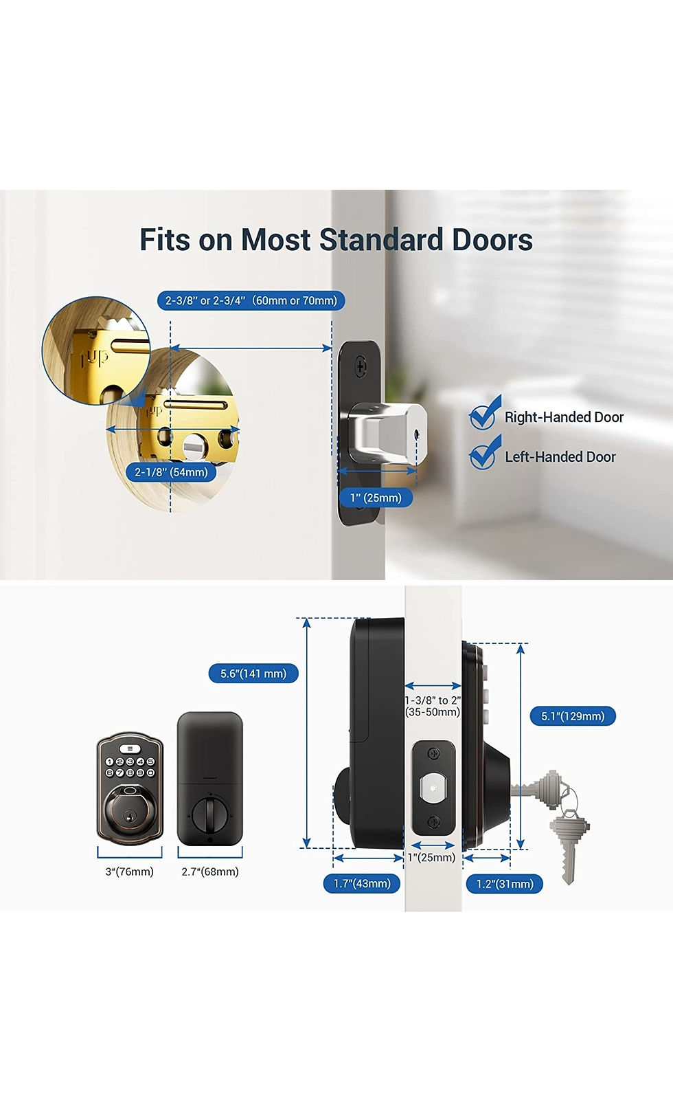 Miniature : Serrure de porte d'empreinte digitale Veise, serrure de porte d'entrée sans clé,