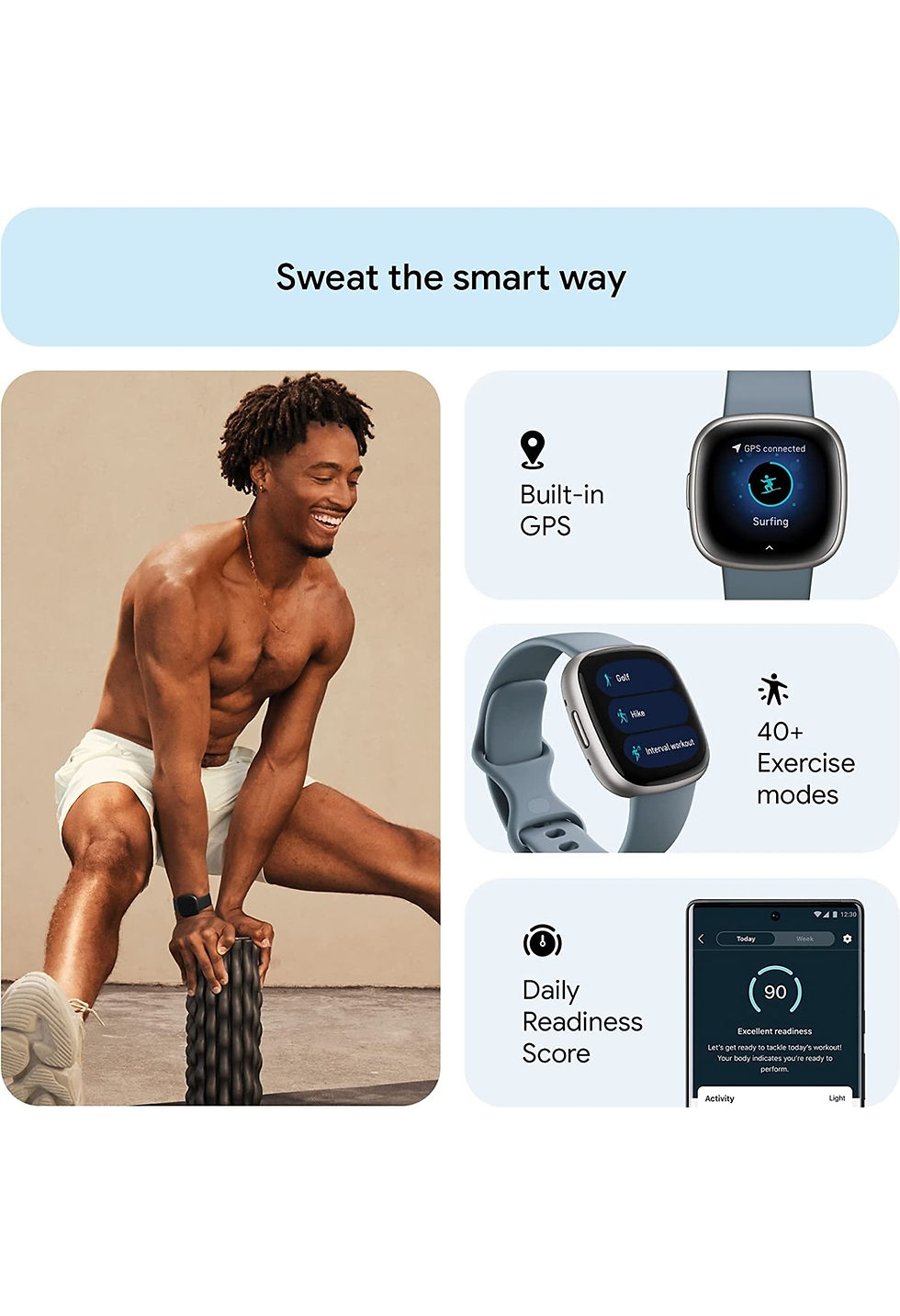 Miniature : Montre connectée Fitbit Versa 4 Fitness avec préparation quotidienne, GPS