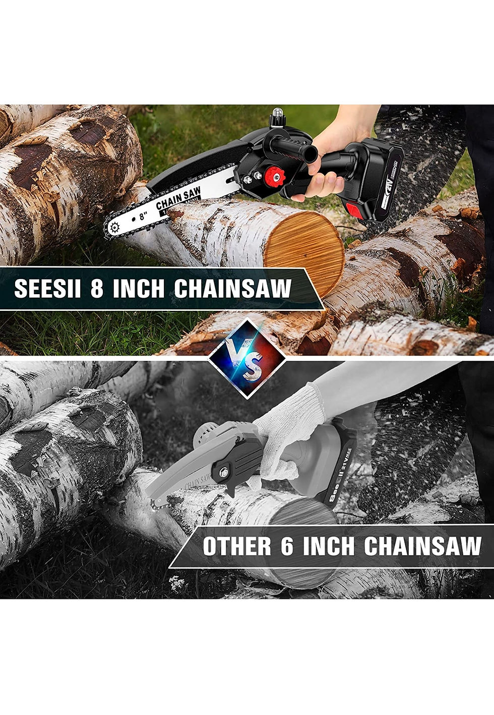 Miniature : Mini tronçonneuse Seesii de 20cm, mise à niveau avec moteur à batterie sans fil 
