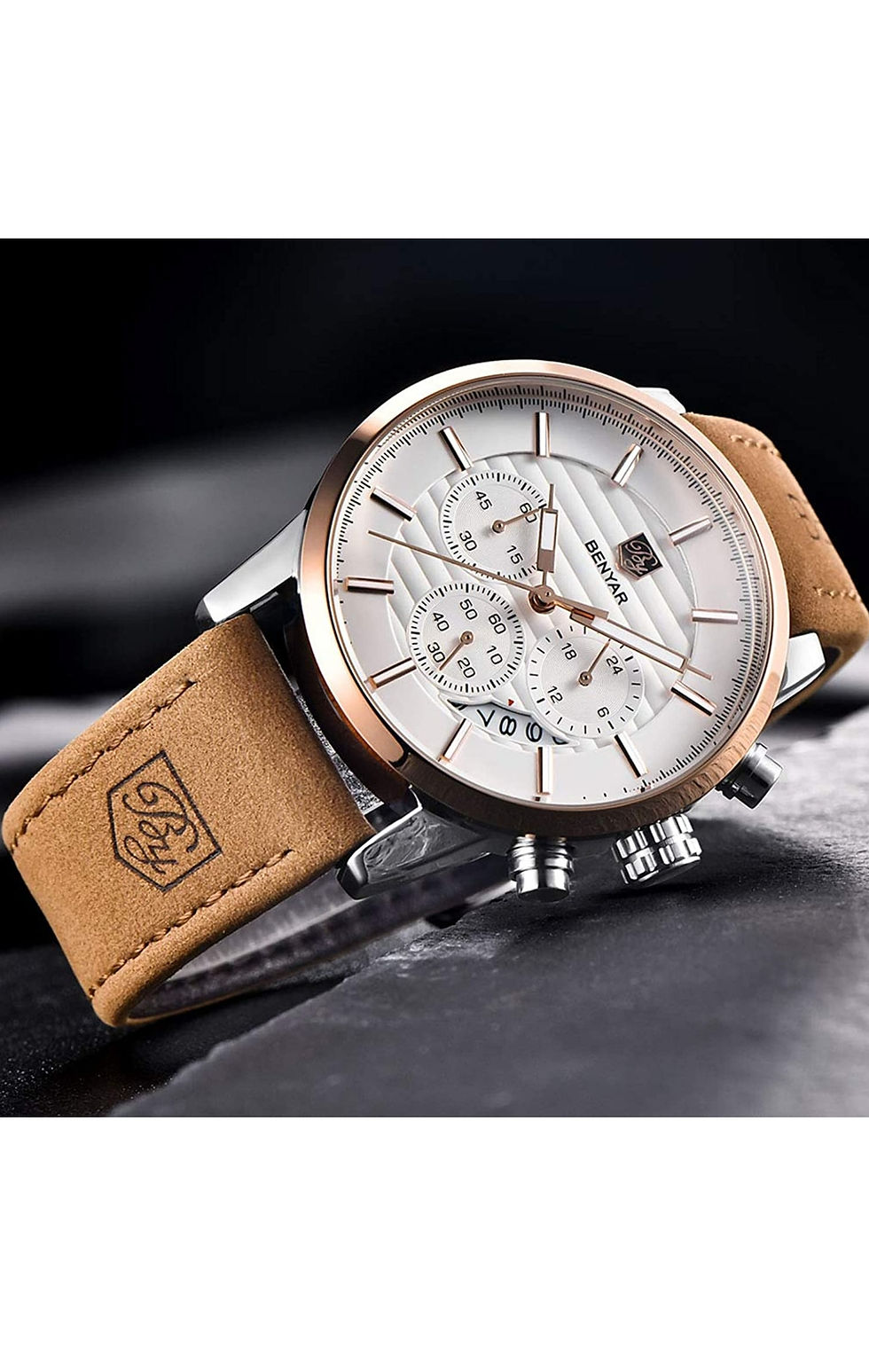 Miniature : BENYAR Quartz Chronographe Étanche Montres Affaires et Sport Bracelet en cuir 
