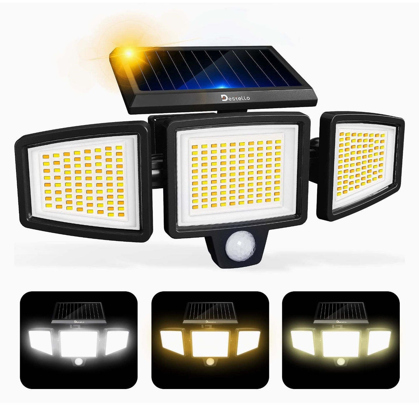 Destello Lampes solaires d'extérieur – 3 couleurs 3 modes 3000 lumens 280 LED