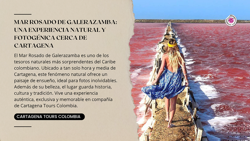 Vista aérea del Mar Rosado de Galerazamba, resaltando el intenso color rosa del agua bajo el sol caribeño.