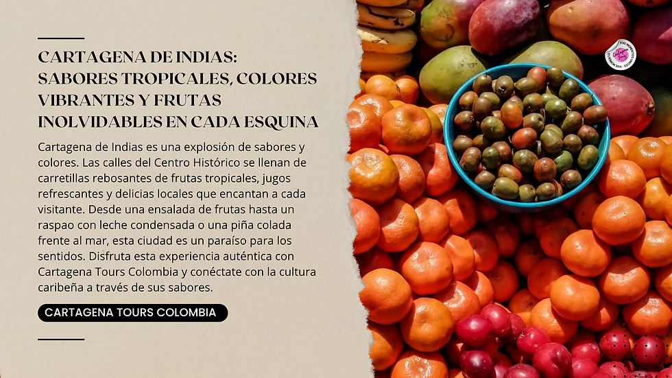 Carretilla típica llena de frutas tropicales coloridas en una calle del Centro Histórico de Cartagena de Indias.
