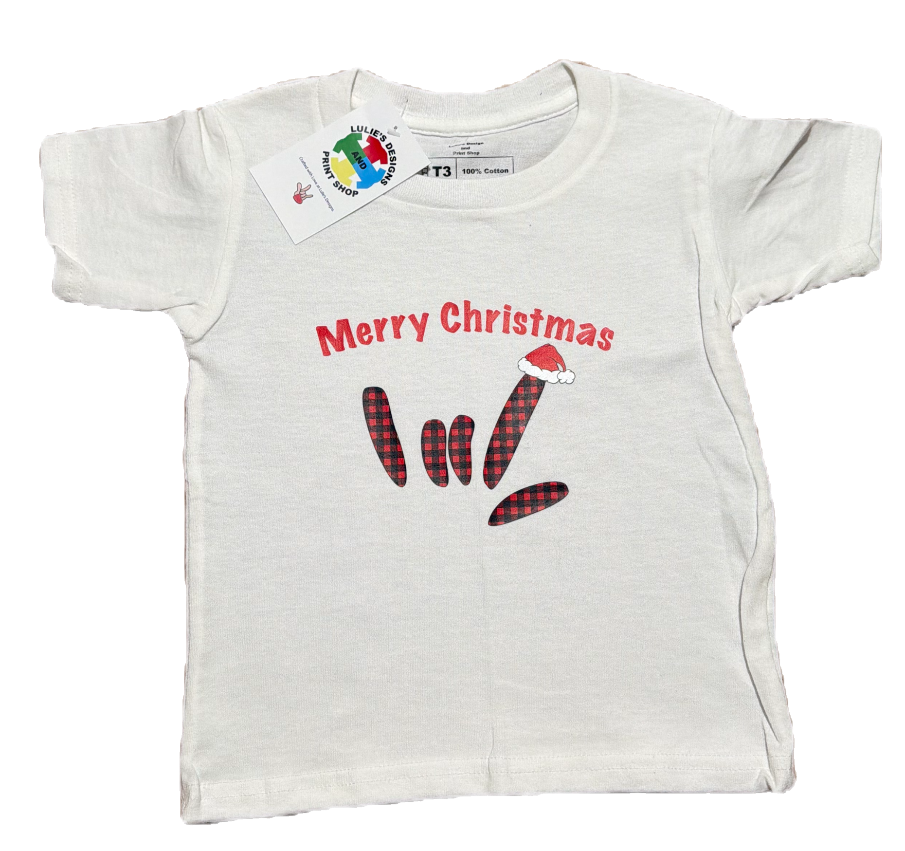Toddler: I Love you ASL with Santa Hat