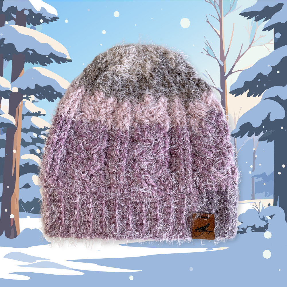 LILAC, PINK, GREY PLUSH CABLE BEANIE - XSml